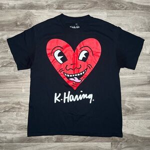 Keith Haring heart t-shirt - black and red